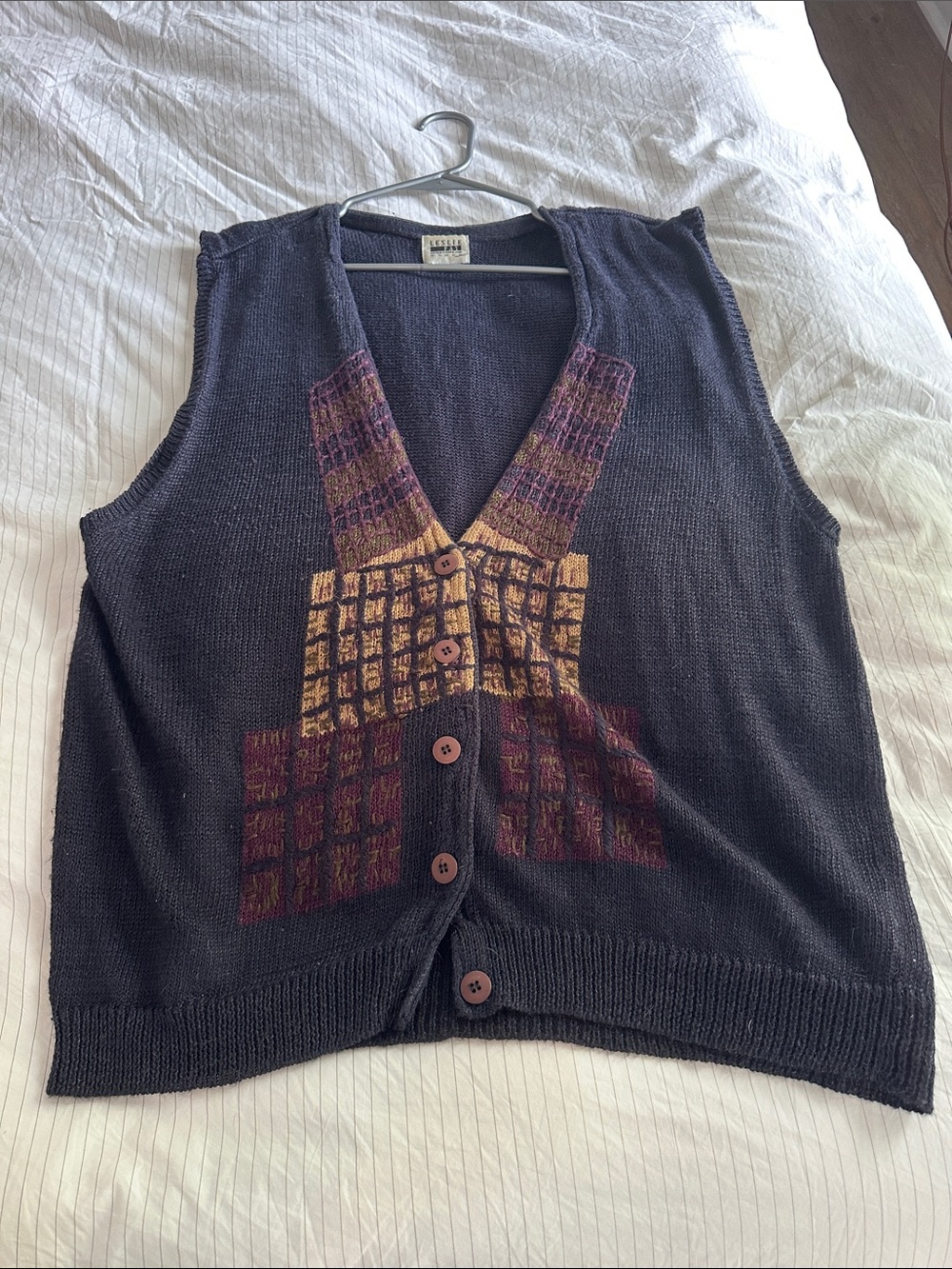 Vintage Leslie Faye - 80's knit oversized sweater vest